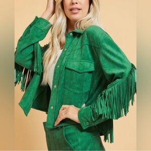 Green Suede Fringe Jacket medium Glam